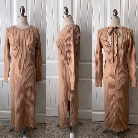 WAYF BFF Dede x Emily Hollie Long Sleeve Sweater Dress Camel - Picture 2 of 9